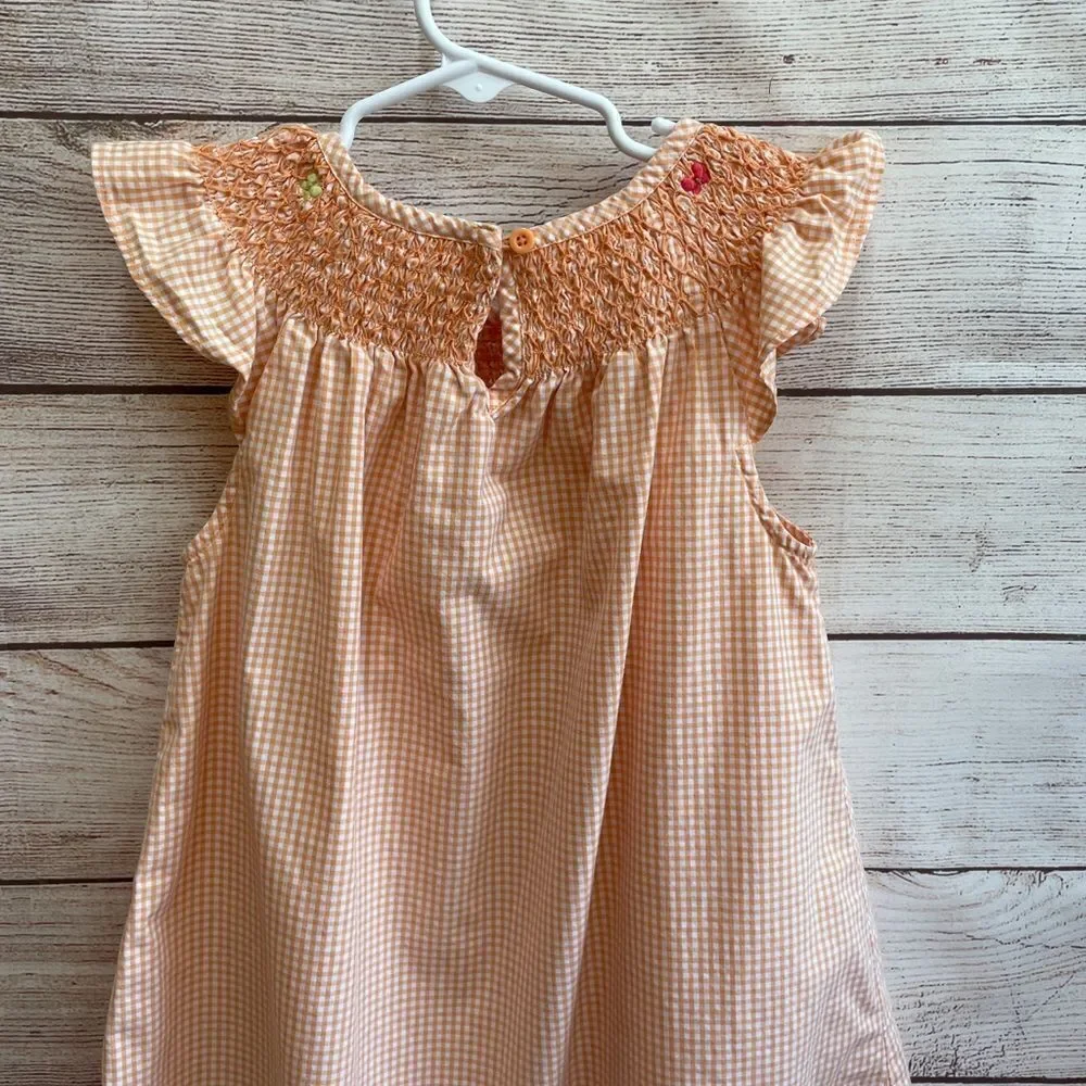 GYMBOREE SMOCKED GINGHAM DRESS WITH‎ EMBROIDERED BUTTERFLIES